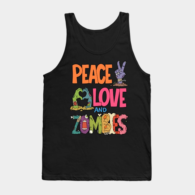 Peace, love and zombies - Halloween Gift Tank Top by Konnectd